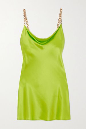 Lime green Minnie chain-embellished silk-satin mini dress | Olivia von Halle | NET-A-PORTER