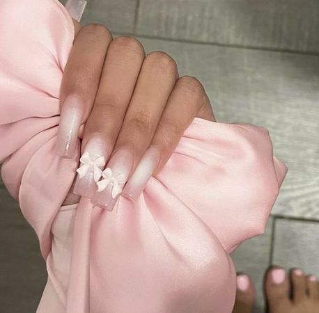 pink bow acrylic nails