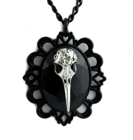 Raven Skull w/ Black Stone Necklace - Dysfunctional Doll