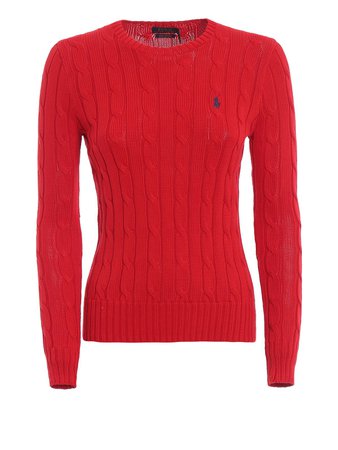 Polo Ralph Lauren Red Twist Knit Cotton Sweater