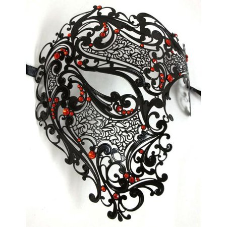 Black Red Phantom Laser Cut Venetian Mask Masquerade Metal Men Skull Filigree - Walmart.com
