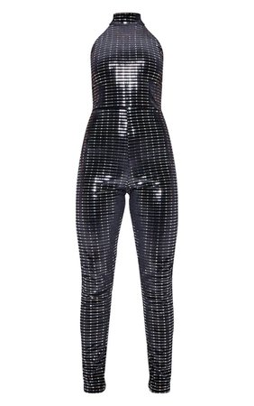 Black Sequin Halterneck Jumpsuit | PrettyLittleThing