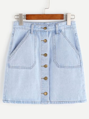 Light Blue Single Breasted Pockets Denim Skirt