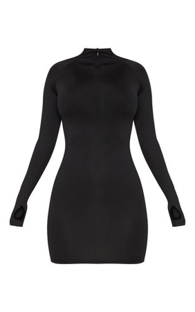 Black Slinky Long Sleeve Zip Up Bodycon Dress | Dresses | PrettyLittleThing USA