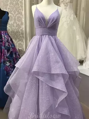 A-line V-Neck Sequin Light Purple Modest Prom Dresses PD046 – bridalsew