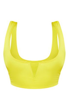 Plus Bright Yellow V Bar Detail Bikini Top | PrettyLittleThing