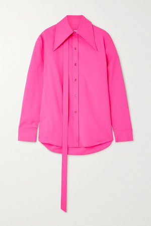 Bright pink Tie-detailed neon wool-blend shirt | Christopher John Rogers | NET-A-PORTER
