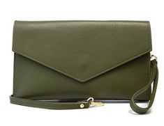 Olive Leather Clutch Handbag