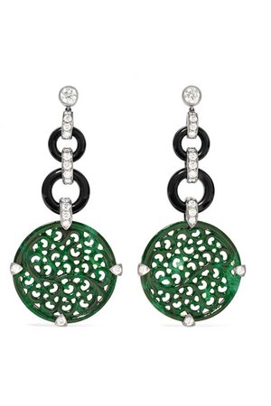 Fred Leighton | Contemporary 18-karat white gold, jade and diamond earrings | NET-A-PORTER.COM