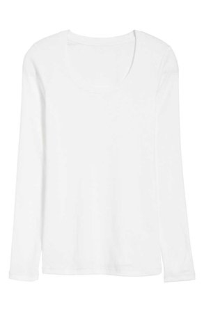 Caslon® | Long Sleeve Scoop Neck Cotton Tee in White