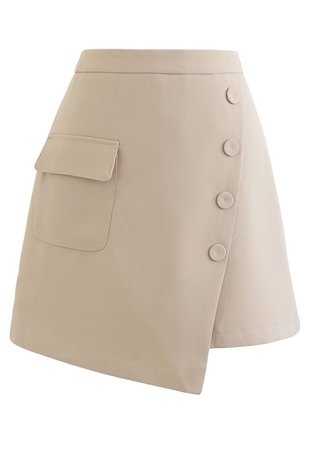 Buttoned Fake Pocket Flap Mini Skirt in Cream - Retro, Indie and Unique Fashion