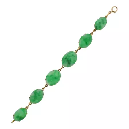 Tiffany and Co. Art Deco Jade Gold Link Bracelet For Sale at 1stDibs | jade bracelet design, tiffany jade bracelet