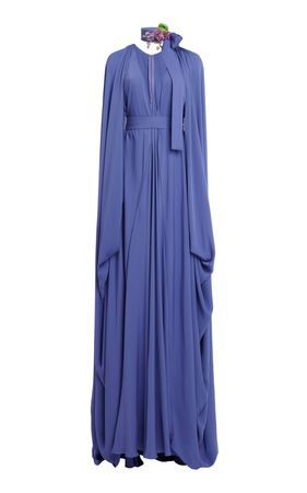 Cape-Detailed Silk Georgette Maxi Dress By Elie Saab | Moda Operandi