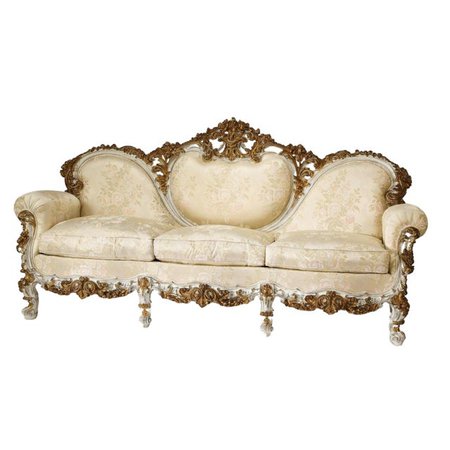 1900s Vintage Italian Rococo Style Carved and Gilt, Satin Seating Set - 3 Pieces | Chairish