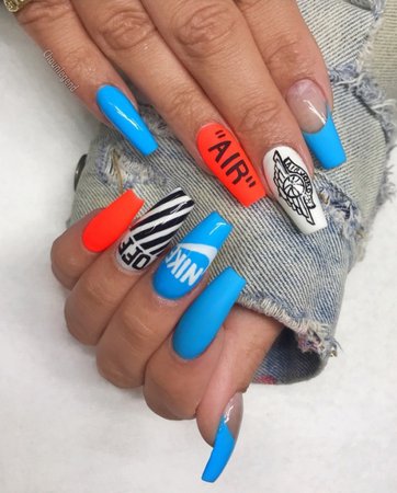 matte orange and blue nails - Google Search