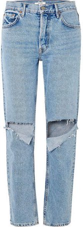 Helena Distressed Mid-rise Straight-leg Jeans - Mid denim