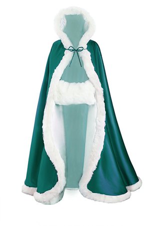 Wedding Cape Hooded Cloak for Bride Winter Reversible with Fur Trim Free Hand Muff Full Length 50 55 inches (19 Colors) by BEAUTELICATE