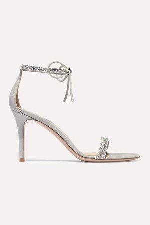 85 Crystal-embellished Iridescent Suede Sandals - Silver