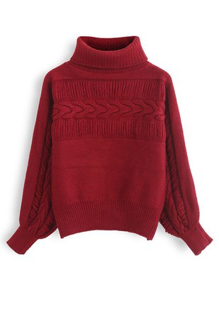 Fringed Detailing Turtleneck Knit Sweater in Red - Retro, Indie and Unique Fashion