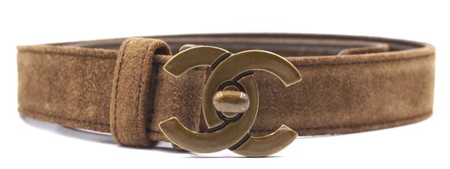 Chanel #28632 Brown Olive Cc Bronze Turnlock Logo Buckle Suede Leather Size 65 26 Belt - Tradesy
