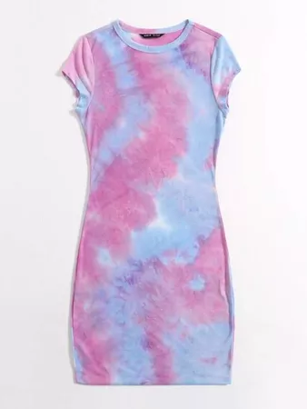 purple Cap Sleeve Tie Dye Bodycon Dress | SHEIN USA