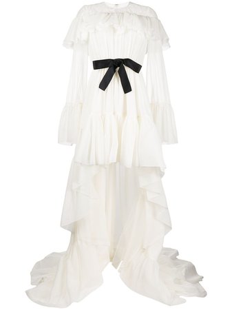 Giambattista Valli Asymmetric Ruffled Gown white