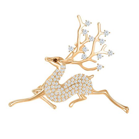 CZ Sika Deer Brooch, Christmas Animals Brooch Pin Paved by Cubic Zirconia Crystals (Gold): Jewelry