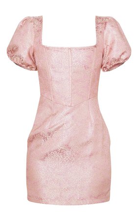Pink Jacquard Short Sleeve Bodycon Dress | PrettyLittleThing