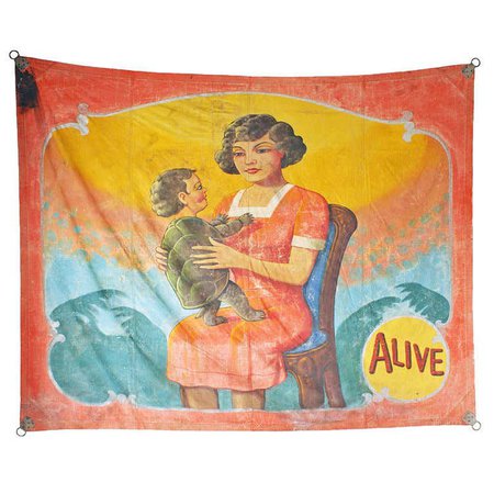 Vintage Turtle Baby Carnival Sideshow Banner, circa 1930s-1940s For Sale at 1stDibs