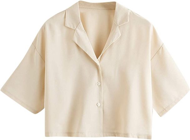 SweatyRocks Women's Short Sleeve Lapel Collar Button Down Shirt Plain Crop Top Blouse Mint Green S at Amazon Women’s Clothing store