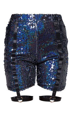 Black Sequin Harness Detail Cycle Shorts | PrettyLittleThing USA