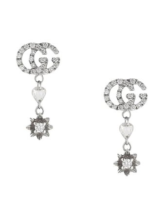 Gucci Flower And Double G Earrings With Diamonds | Farfetch.com