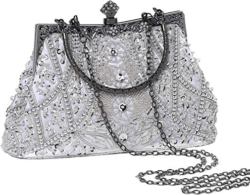 BABEYOND 1920s Flapper Clutch Gatsby Pearl Handbag Roaring 20s Evening Clutch Beaded Bag 1920s Gatsby Costume Accessories (White): Handbags: Amazon.com