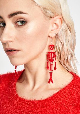 Red Acrylic Skeleton Drop Earrings | Dolls Kill