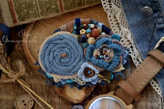 Denim blue hairpin textile jeans boho hair clip crochet blue | Etsy