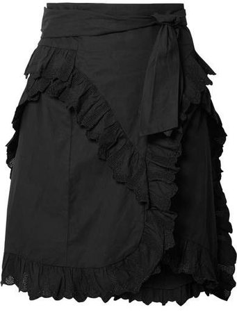Milou Ruffled Broderie Anglaise Cotton Mini Skirt - Black