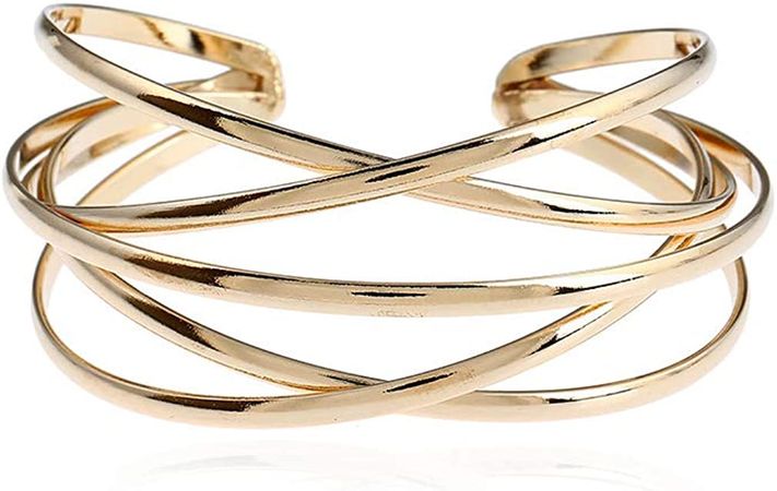 Amazon.com: Gold Cuff Bracelet for Women Girls,Multi-layer Cross Wire Bangle Bracelet Open Adjustable Wide Cuff Bracelet: Clothing, Shoes & Jewelry