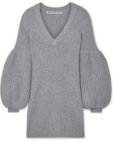 Cable-knit Wool-blend Mini Dress - Gray