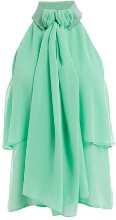 Fay Mint Green Sleeveless Scarf Silk Shirt