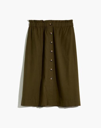 Paperbag Button-Front Midi Skirt green