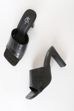 4TH & RECKLESS Arlo - Black Crocodile Sandals - High Heel Sandals