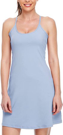 Willit Women's Exercise Dress Tennis Golf Workout Dress with Built-in Bra Yoga Athletic Dress with Pockets Blue L : Clothing, Shoes & Jewelry amazon blue