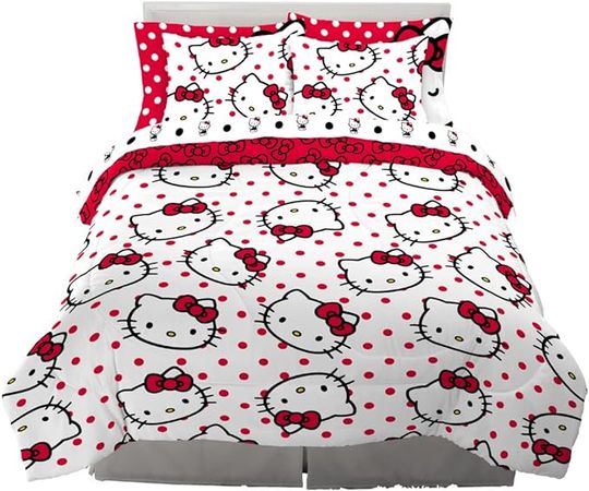 Amazon.com: Franco Sanrio Hello Kitty Polka Dot Bedding 7 Piece Super Soft Comforter and Sheet Set with Sham, Full, (100% Official Licensed Product) Collectibles : Home & Kitchen