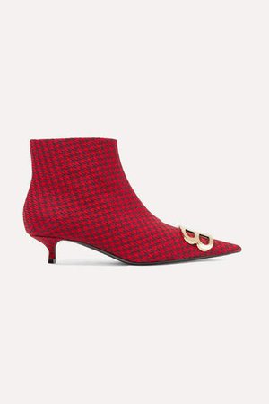 Knife Logo-embellished Houndstooth Wool Ankle Boots - Red