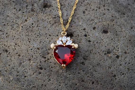 Evie Luxe Red Heart Necklace Valentine's Day Gift July | Etsy
