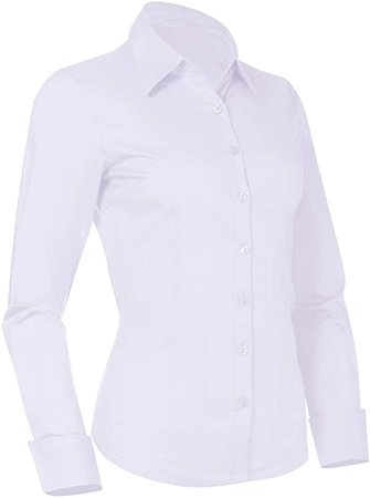 Pier 17 Button Down Shirts for Women, Fitted Long Sleeve Tailored Work Office Blouse (Small, New White) at Amazon Women’s Clothing store