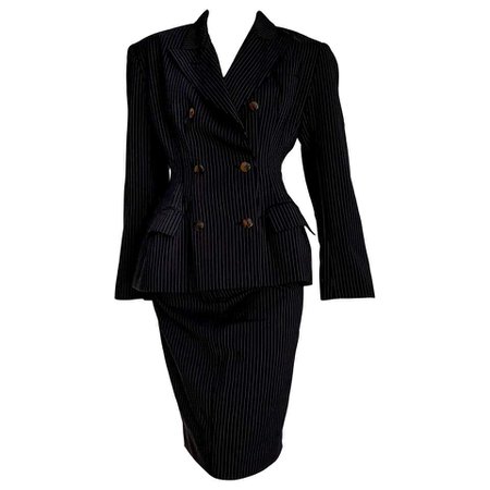 Jean Paul GAULTIER "New" Black with Gray lines Wool Skirt Suit - Unworn For Sale at 1stdibs