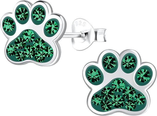 Amazon.com: Gemstorm Solid 925 Sterling Silver Size 10mm 3/8" Cute Paw Print Stud Earrings w/Crystals Dog Cat Pet Lover (Emerald Green): Clothing, Shoes & Jewelry