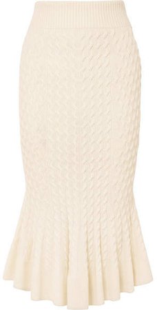 Cable-knit Linen-blend Midi Skirt - Cream