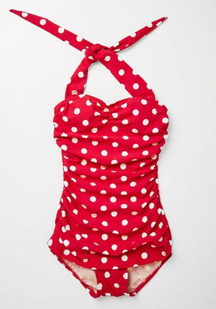 Beach Blanket Bingo One-Piece Swimsuit in Dotted Red | ModCloth